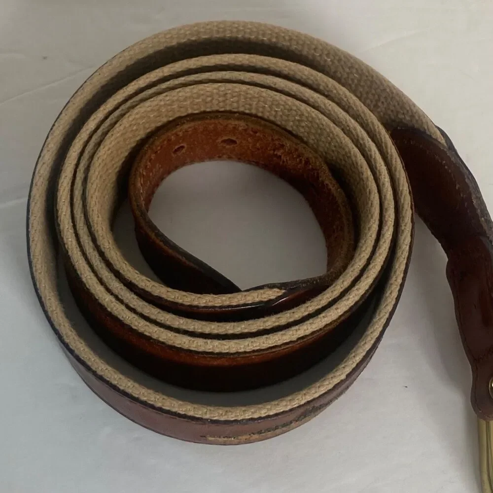 Leather Man Top Grain Leather Belt Fish Embroidered Canvas Back Brass Buckle
